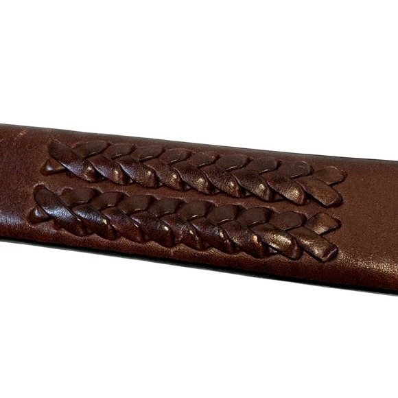 Tommy Bahama Mens Brown Genuine Leather Woven Belt Silver Buckle Size 36 - Picture 2 of 13